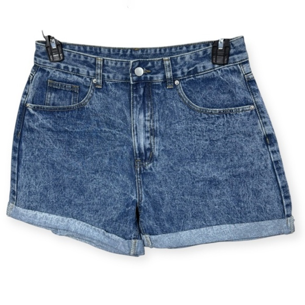 SHEIN Blue Jean Shorts High-Waisted Cuffed Hem